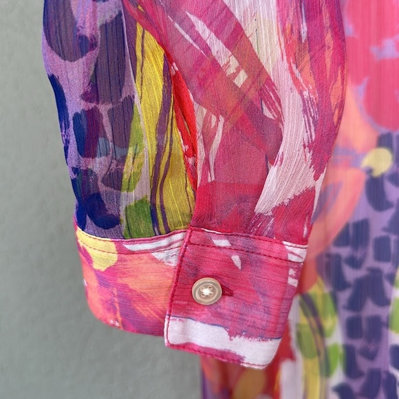 Soft Surroundings Sheer Multicolor Summer Festival Tunic Button Down Size L - Picture 5 of 16